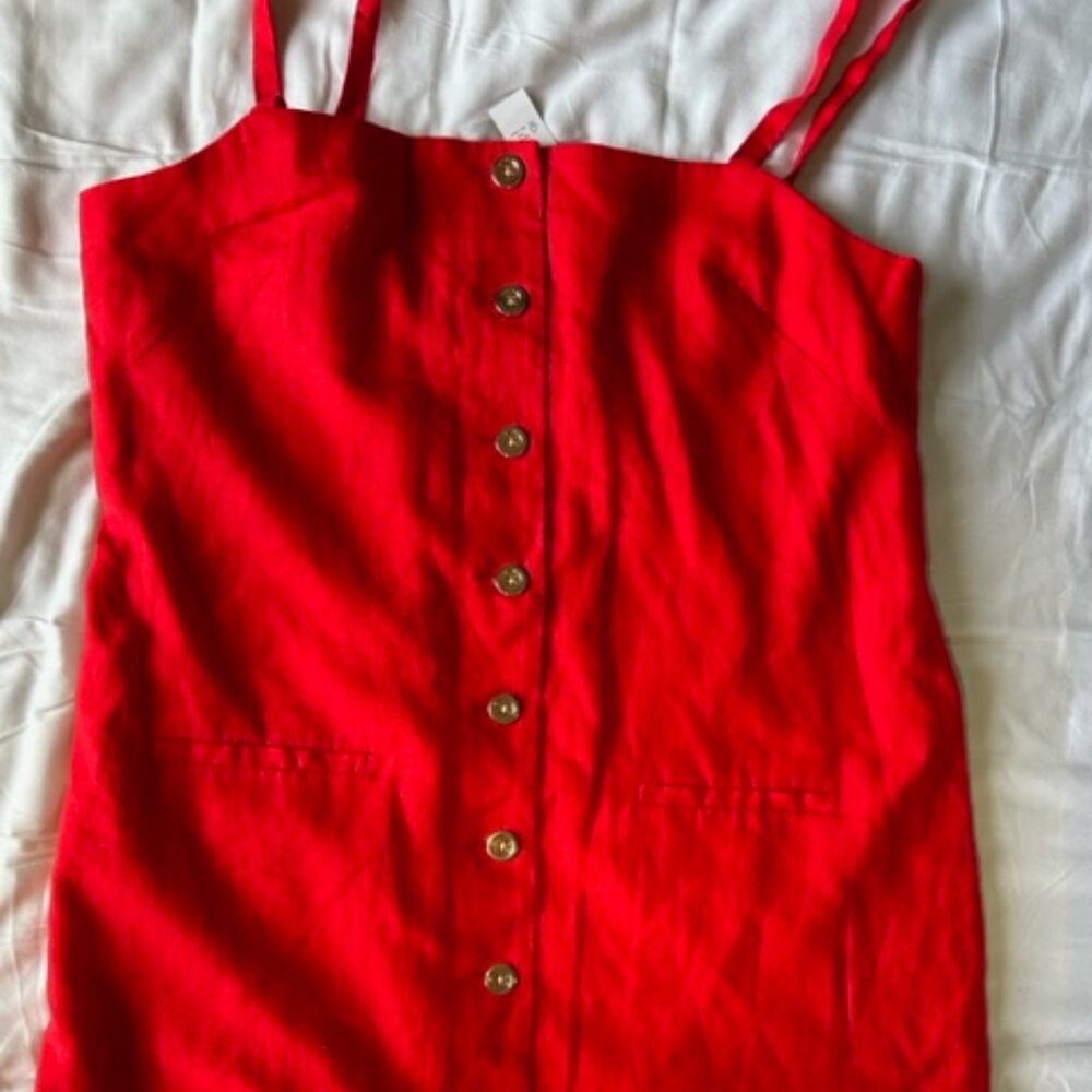 NWT J. Crew Claudia Mini Linen Red Button Down Dress Sz Large Tall